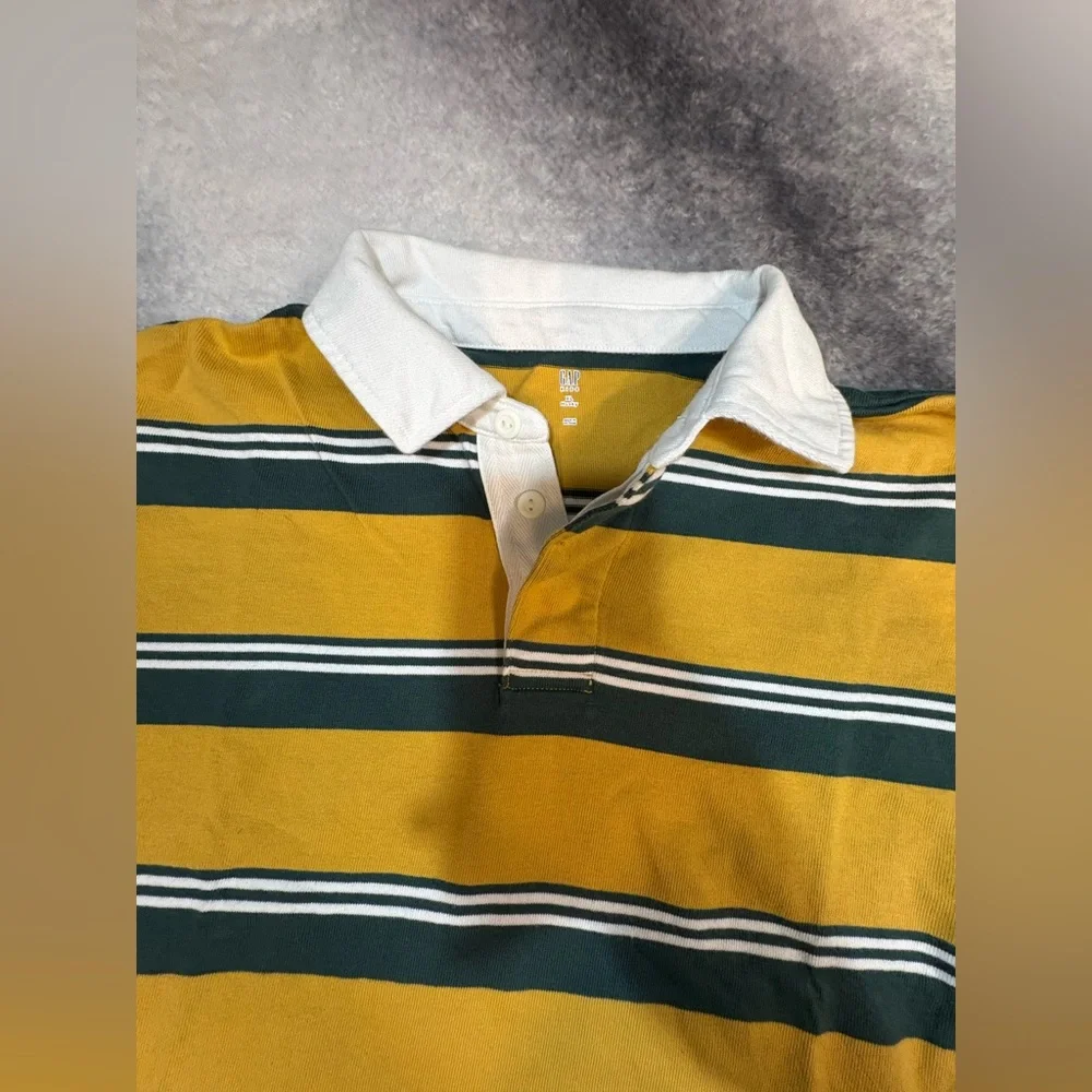 (A3) NWOT Gap Boys Striped Rugby Shirt XL Husky Yellow Green Long Sleeve Polo‎